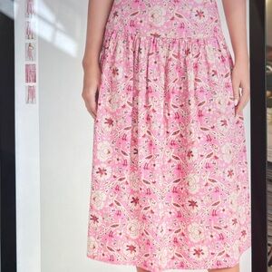 RHODE Pink Floral Gathered Midi Skirt